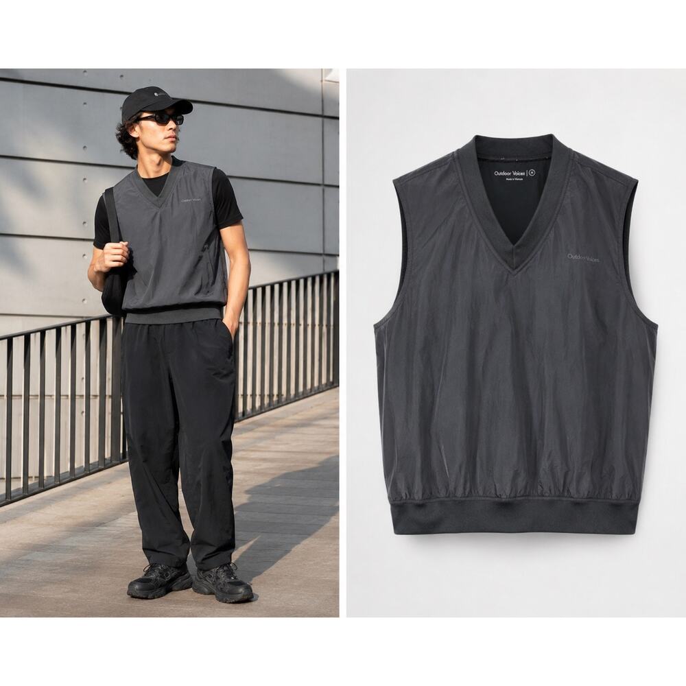 Outdoor Voices Men’s Medium RecNylon V-Neck‎ Vest Black Gorpcore Golf Techwear